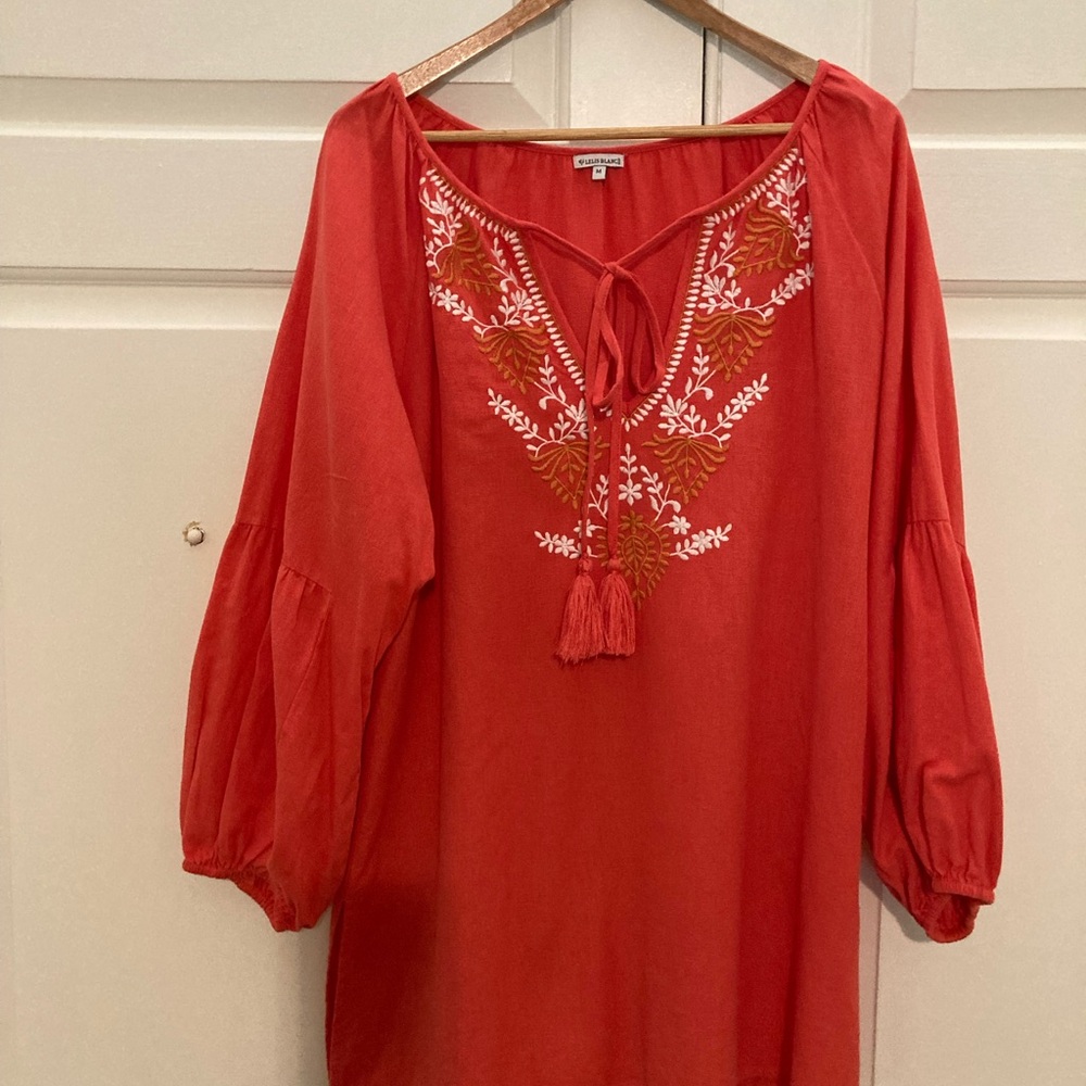 Orange Embellished 3/4 Sleeve Tunic with Tie Front